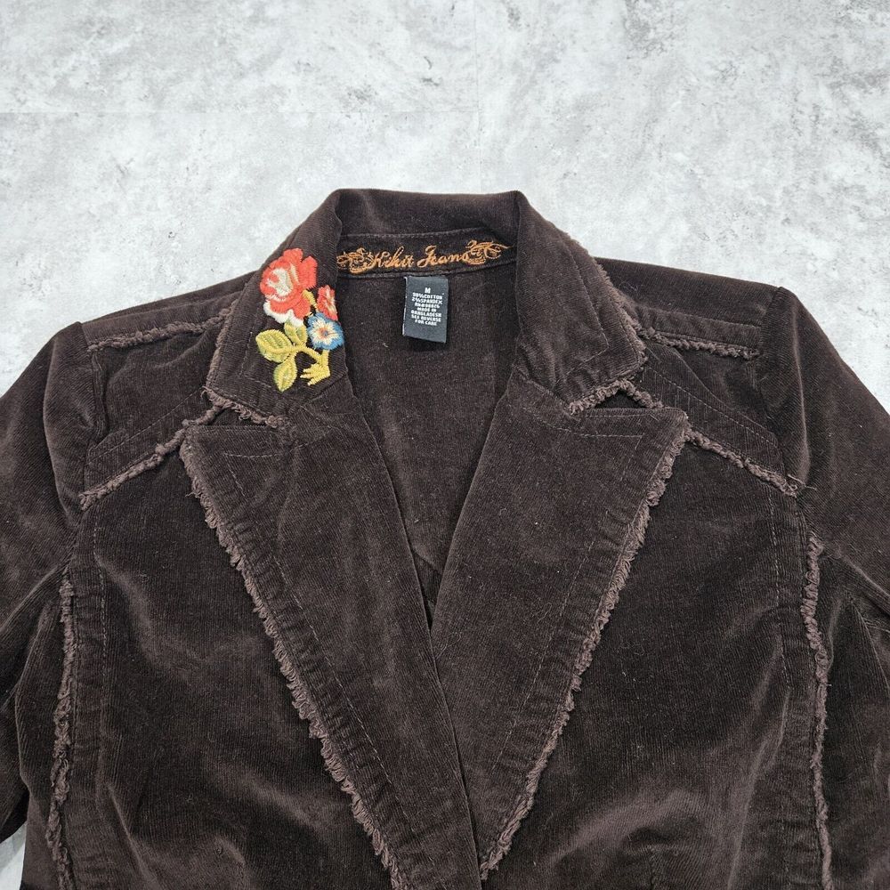 Vintage Y2k Kitkit Jeans Embroidered Brown Corduroy Jacket Shabby Chic Medium - Picture 7 of 16